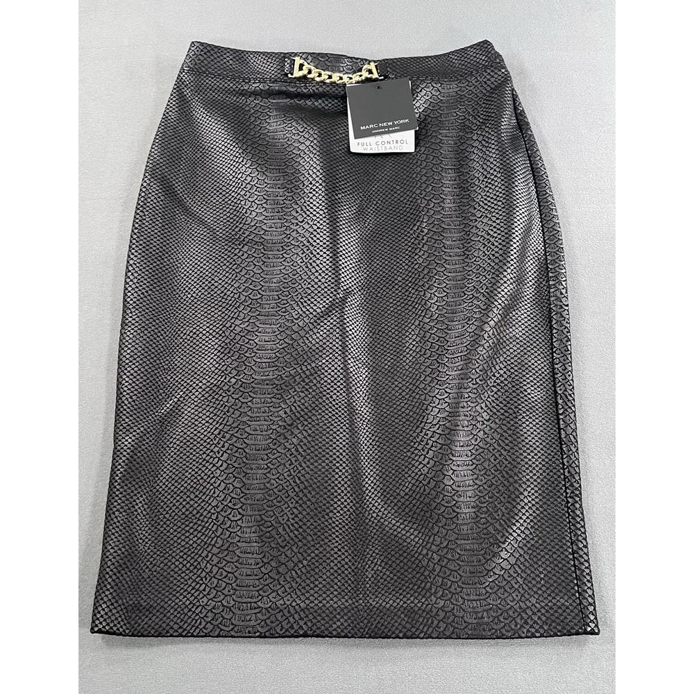 Marc New York Black Faux Leather Snake Print Pencil Skirt Gold Chain Small
